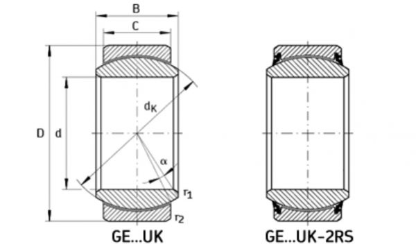 GE UK 2RS Line Drawing | KG Bearing