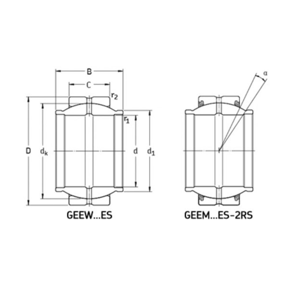 GEEW GEEM ES 2RS Line Drawing | KG Bearing