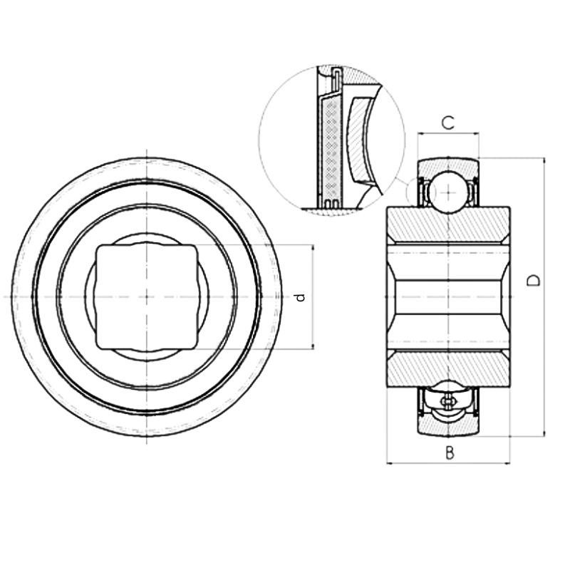 Agriculture Ball Bearing with Sqaure bore